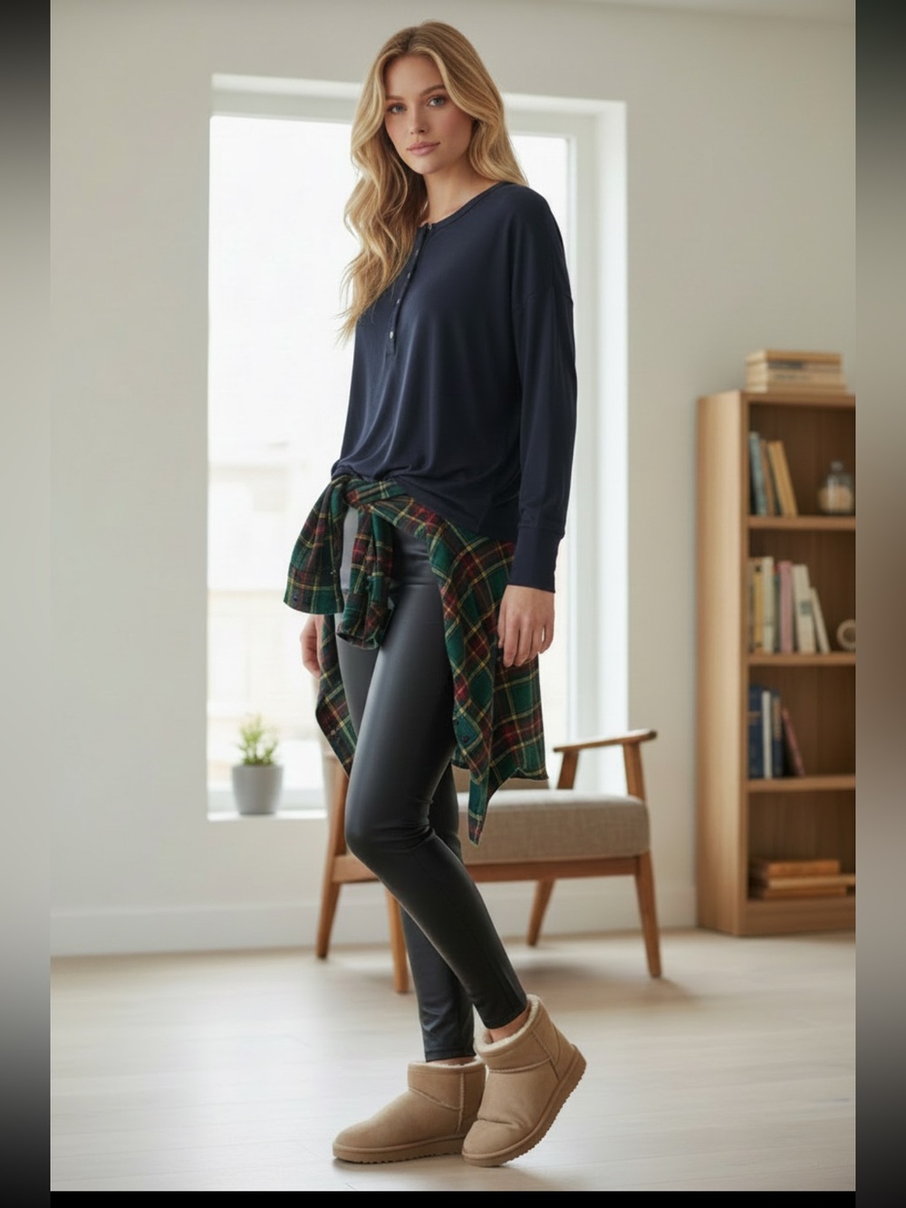 CAbi Black Henley Long Swing Tee Tunic Long Sleeves